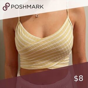 Yellow and White Striped Women's Crop Cami Top M